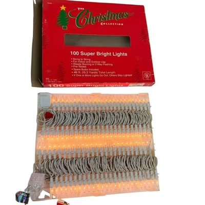Vintage Christmas 100 Super Bright String Lights Steady Flashing Twinkling Clear - Image 1 of 4