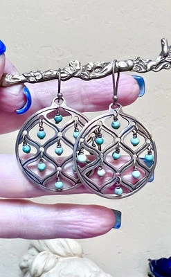 LOVELY Silpada Ornate Sterling Silver Open Work & Turquoise Dangle Earrings - Image 1 of 4