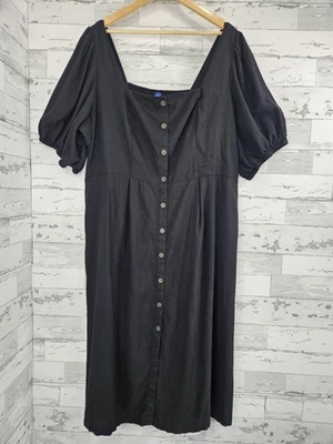 Old Navy Cottagecore Puff Sleeve Linen Blend Midi Dress Button Front Womens 3X - Image 1 of 4