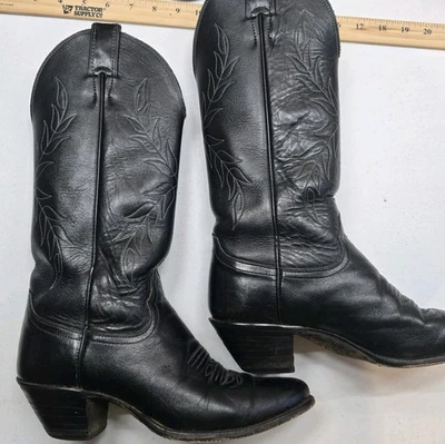Justin Boots Womens 6C  L4814 Black Leather Embroidered Cowgirl Western w/box  - Image 1 of 4