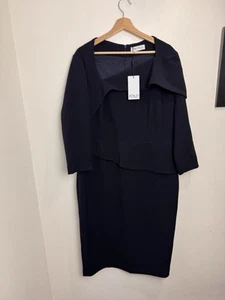The Fold Ceretto Sculpt Stretch Crepe Dress UK 18 Navy New With Tags - Picture 1 of 10