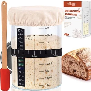 35oz Sourdough Starter Jar Kit with Date Marked Feeding Band Silicone Scraper - Picture 1 of 6