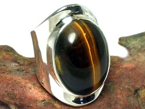 ANILLO ajustable ojo de tigre plata esterlina 925 - ¡en caja de regalo! - Imagen 1 de 6