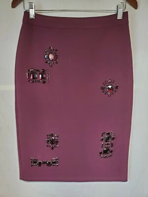 Falda lápiz Trina Turk adornada joya Dorris tejida talla 0 borgoña lisa VEUC Foto 1 de 4