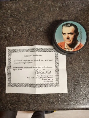 Disco autografiado de Maurice Richard con certificado de autenticidad de Sport Flash, principios de la década de 1990 Foto 1 de 4