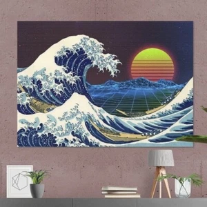 Synthwave Space: The Great Wave off Kanagawa [vaporwave/cyberpunk] — art poster - Picture 1 of 13