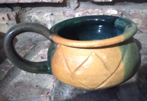 Schale Becher signiert Keramik Tasse orange grün Ton Primitive Pottery Thanksgiving - Bild 1 von 9