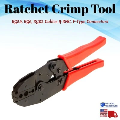 ELECTRO-STORE4U Ratchet Action Coax Cable Connector F Type BNC RG59 RG6 RG62 Crimper Crimp Tool