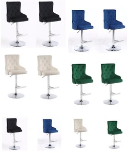 Velvet Silver Metal Swivel Breakfast Bar Home Kitchen Pub Stool Chair Gas Lift - Picture 1 of 33