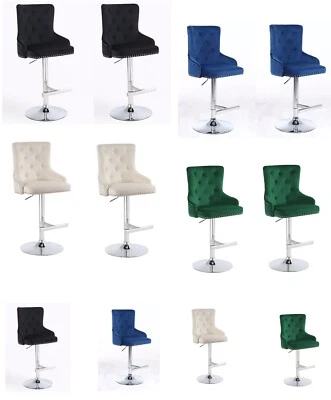 Velvet Silver Metal Swivel Breakfast Bar Home Kitchen Pub Stool Chair Gas Lift - Image 1 of 4