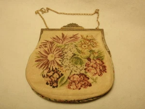 Vtg Petit Point Needlepoint Tapestry Floral Purse Handbag - Picture 1 of 9
