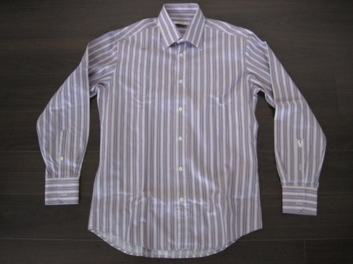 Camicia abito spilla viola a righe collezione Versace nuova senza etichette 15 3 4 40 tg. 250€+