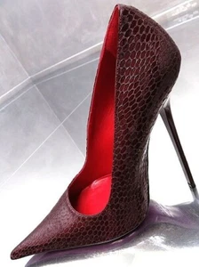 1969 Made in Italy High Heels Iconic Pointy Leather Pumps Python Bordeaux 36 - Picture 1 of 9