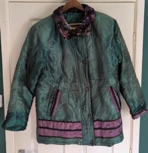 Vintage CURRENT SEEN Insulated Green Purple Festival Party 80s Jacket Womens Med - Picture 1 of 14