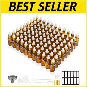 99-Pack Amber Glass Dropper Bottles 1 oz 30ml with Golden Caps and Accessories - Picture 1 of 9