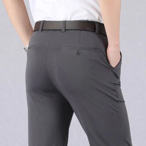 Mens Slim Fit Stretch Chino Trousers Casual Flat Front Flex Classic Full Pan - Picture 1 of 19