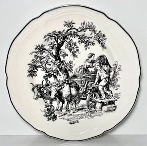 Tabletops Unlimited New England Toile People Salad Plate Harvest 8 3/8" - Picture 1 of 2