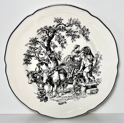 Tabletops Unlimited New England Toile People Salad Plate Harvest 8 3/8" - Image 1 of 2