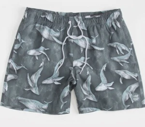 Men’s Medium Whale Swim Trunks Board Pool Shorts Black Fish - Picture 1 of 5