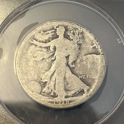 1918 D ERROR ANACS AG3 STRUCK ON CRACKED BLANK SCRATCHED WALKING LIBERTY SILVER Cover