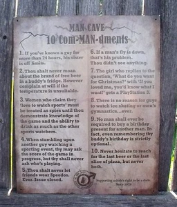 Sign Man Cave 10 Com-Man-dments Supporting a Dude Metal Nostalgic 12x15inch New  - Picture 1 of 7