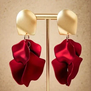 Acrylic Rose Petal Earrings Leaves Drop Earring Women Ear Dangle Jewelry Red - Picture 1 of 1
