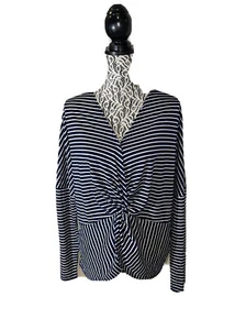 Hof Women’s Top Black Stretchy Size XL Belt V Neck Striped Long Sleeve Stretch - Picture 1 of 10