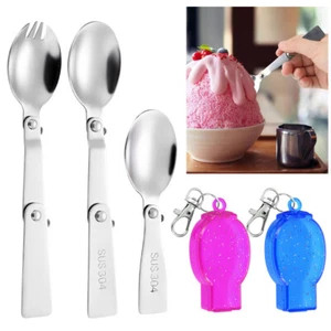Camping Tableware Spoon Fork Camping Cooking Stainless Steel Folding Spoon New - Picture 1 of 31