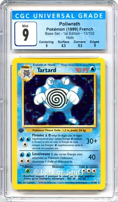 CGC 9 MINT French Poliwrath / Tartard Base Set 1st Edition Holo Rare 13/102  -16 - Image 1 of 2