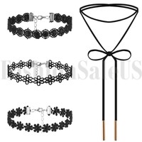 4pcs Gothic Black Lace Retro Choker Collar Flower Pendant chain Necklace Jewelry