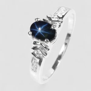 Thailand Blue Star Sapphire 925 Sterling Silver White Gold Plated Rings Size 5.5 - Picture 1 of 9