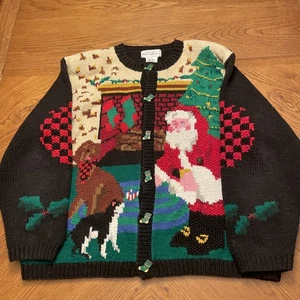 Alexandra Bartlett Eagles Eye Weihnachts Strickjacke Damen 1X Santa Kamin Baum - Bild 1 von 16