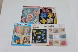 5 Vintage Hats , Bonnet, Mittens And Booties Knitting Patterns - Picture 1 of 7
