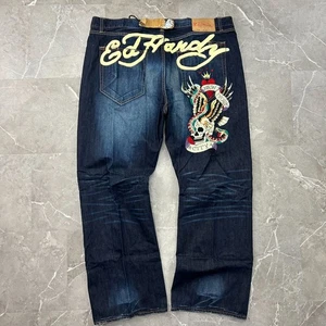 Jeans Vintage Ed Hardy Uomo 46x34 Dead Stock Baggy Christian Audigier y2k Teschio - Foto 1 di 19