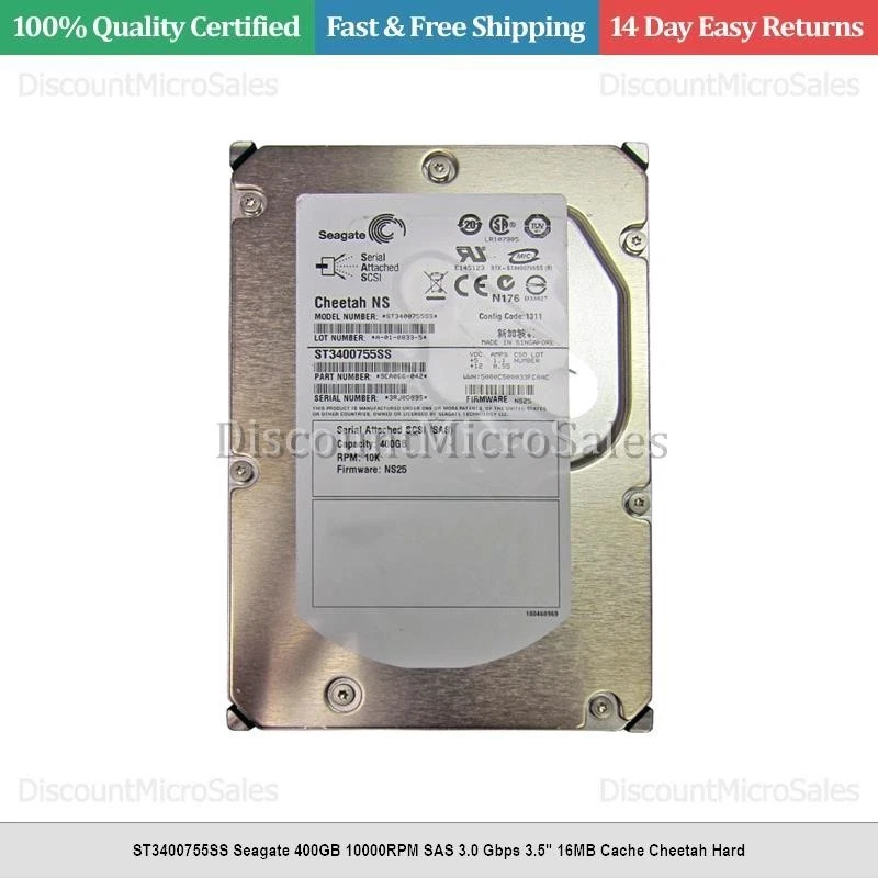ST3400755SS Seagate 400GB 10000RPM SAS 3.0 Gbps 3.5" 16MB Cache Cheetah Hard - Image 1 of 1