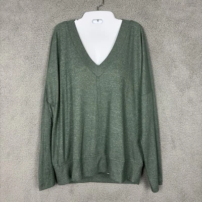 Suéter BUFFALO DAVID BITTON Acogedor Tejido Calce Relajado Cuello en V Verde Brezo Grande Foto 1 de 4