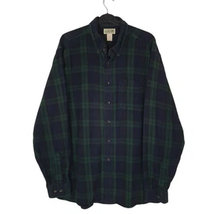 L.L.BEAN Navy Check Shirt Scotch Plaid Flannel Long Sleeve Cotton Mens L - Picture 1 of 4
