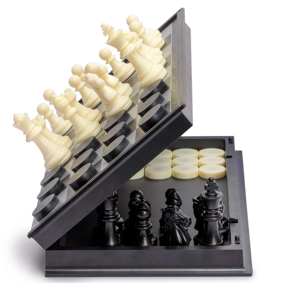 Yellow Mountain Imports 2 in 1 Travel Magnetic Chess and Checkers Game Set -