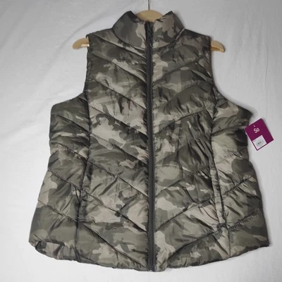 NUEVO CON ETIQUETAS SO Mujer XL 900 Camuflaje Cremallera Completa Chaleco Verde $50 Foto 1 de 4