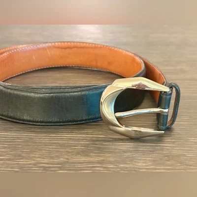 Martin Dingman Tumbled Glove Leather Black Belt, Silver Buckle, size 90/36 11010 - Image 1 of 4