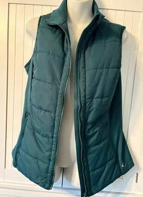 Chaleco Asics verde oscuro para mujer panel acolchado grande golf tenis correr bolsillos con cremallera Foto 1 de 4