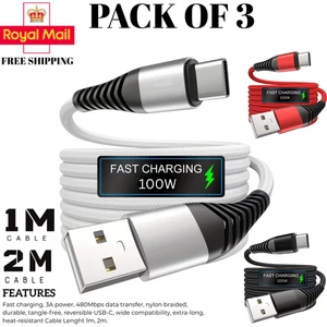 USB A to USB-C Cable Braided Fast Charger Type C Lead For iPhone 15 16 / Samsung - Picture 1 of 24