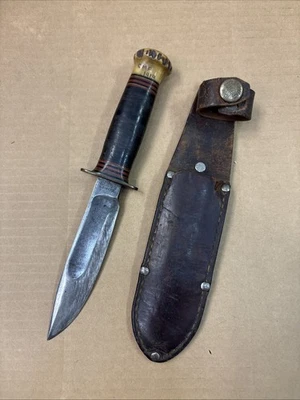 Marbles Gladstone Mich. Knife Leather Stacked And Stag Handle W/sheath Rare - Image 1 of 4