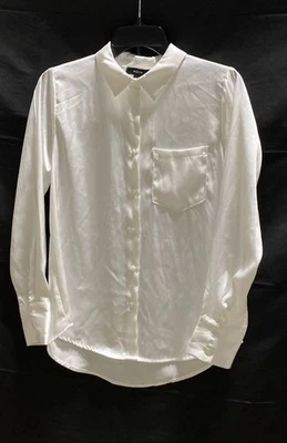 Camisa Blusa Para Mujer AQUA NUEVA CON ETIQUETAS Blanca Satén Manga Larga Botón Frontal Talla XS Foto 1 de 4