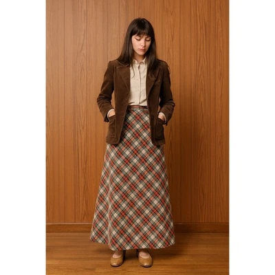 Vintage 70s Plaid Maxi Size 9/10 Plaid Elastic Waist Academia Preppy School - Image 1 of 4