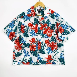 Lands End Men's Hawaiian Shirt Size 15-15 1/2 M Red White Floral Button Up SS - Picture 1 of 9