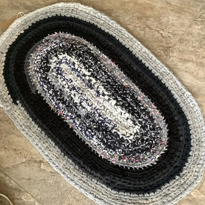 Rag Rug Handmade 20 x 34 Black, Gray  - Image 1 of 4