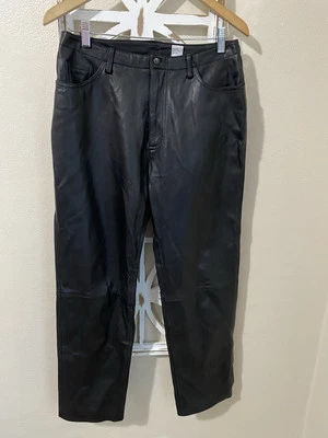 Pantalones Marisa Christina TALLA 10 Negros Piernas Rectas 100% Cuero Napa *J120 Foto 1 de 3