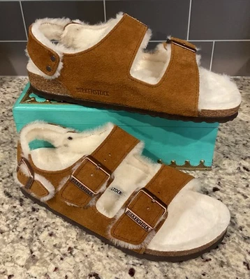 BIRKENSTOCK Womens Sz 8-8.5 N/EUR 39 Milano Suede Shearling Slide Mink MSRP $170 - Image 1 of 4