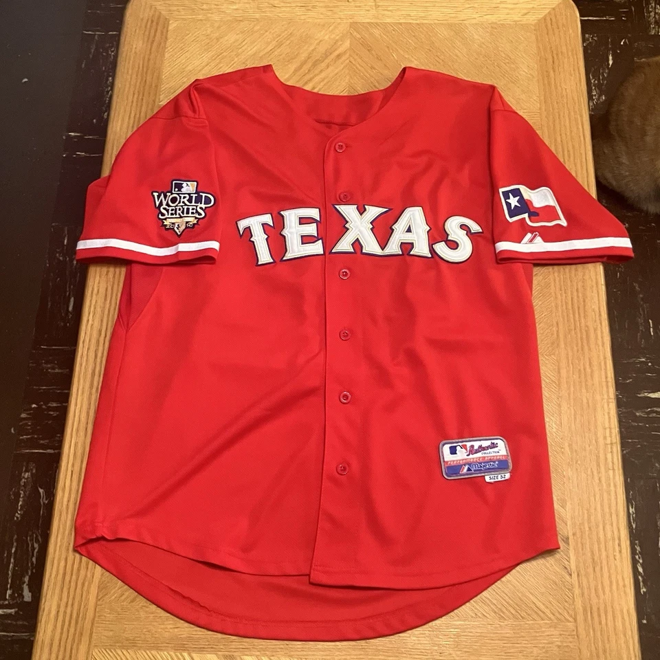 Texas Rangers Authentic Majestic 2010 World Series Josh Hamilton #32 Size XL Red - Image 1 of 4